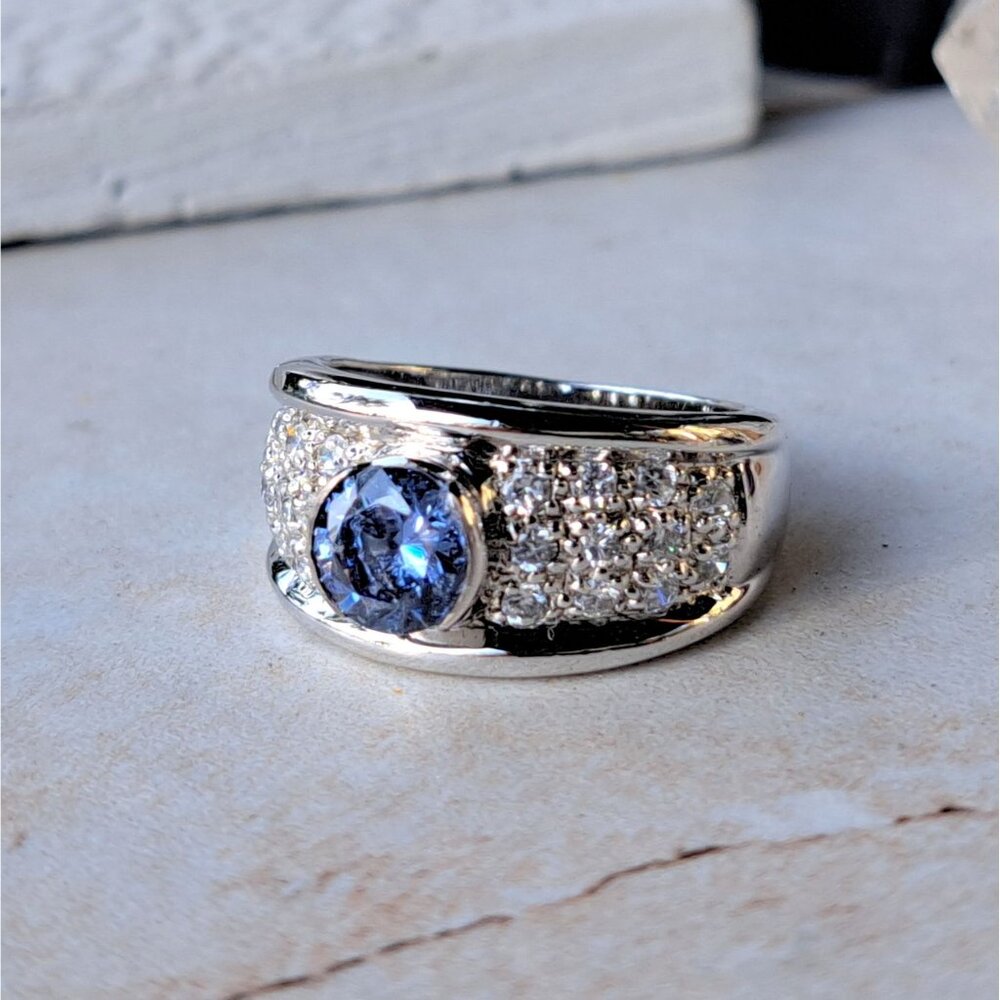 3 Carat t.w. Natural Tanzanite & Sapphire Sterling Silver Statement Ring - Picture 3 of 13